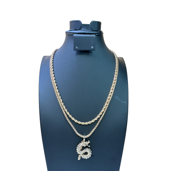 Dragon Pendant accented with Rhinestones Rope & Curby Chain Necklace - Picture 1 of 8